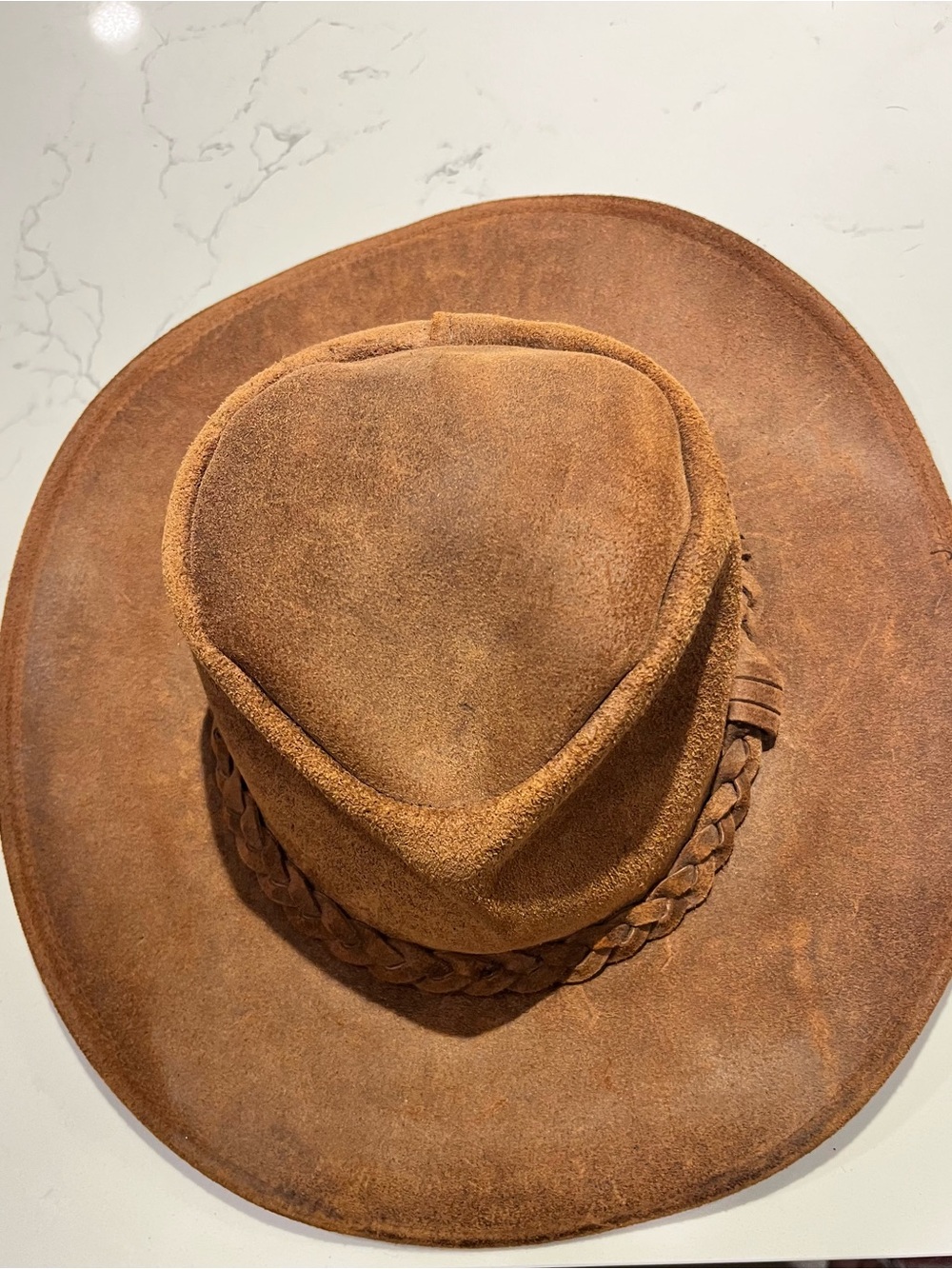 Minnetonka Brown Suede Western Hat with Braided Band